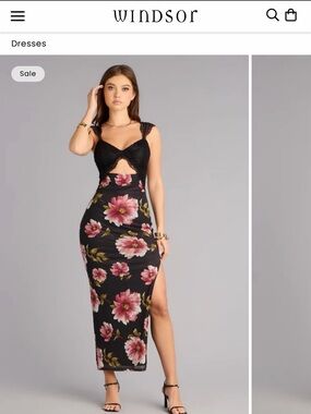 Windsor Black Maxi Dress with Pink Floral Print